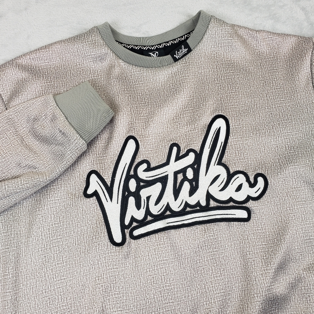 Virtika Silver Script Logo Snowboarding Ski Fleece Lined Crewneck Sweater Men L - Picture 12 of 12